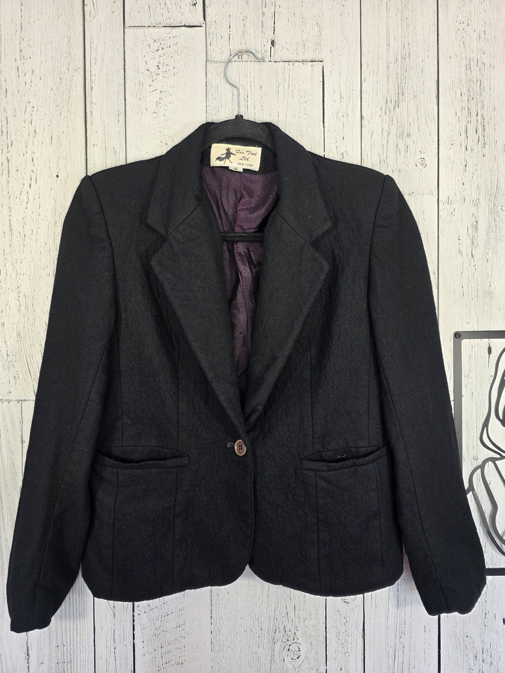 Vintage Fox Trot Ltd New York Black Blazer Jacket Size 6 Preppy Wool
